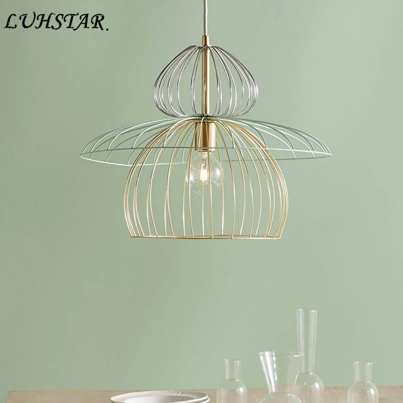 

Nordic Simple Iron Line Pendant Light Restaurant Dining Room Designer Creativity Bird Cage Lighting Living Room Bedroom Lighting