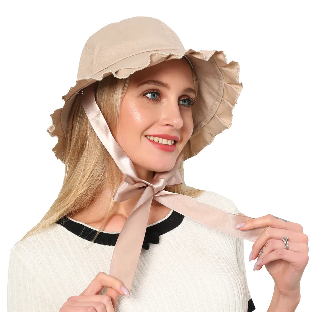 2019 Woman summer sunscreen pretty beach hat bow tie basin sexy beach hat cotton foldable seaside sportsbeach hat girl 40J5 (6)