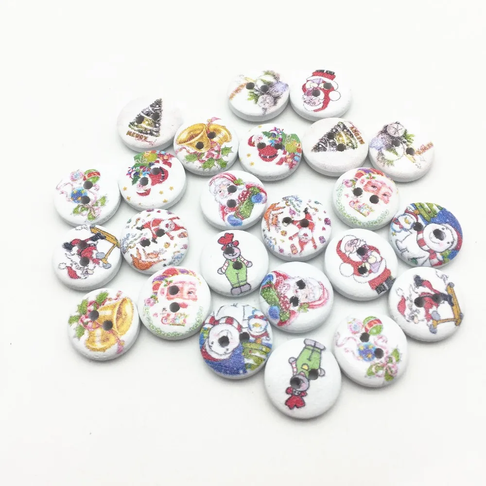 1000pcs 15mm Christmas Wooden Reindeer Buttons Santa Snowman Tree Bell