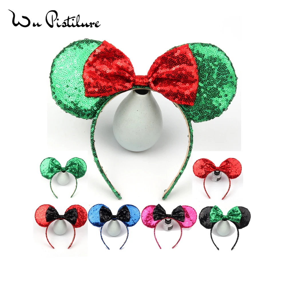 Girls christmas headband Sequin Bow Headwear for Girls Mickey Mouse Ear Hairbands Birthday Party Kids Fashion Hair Accessories disney world minnie ear headband for child earswomen disneyland mickey adult women disneyland leather plush sequin cosplay girls