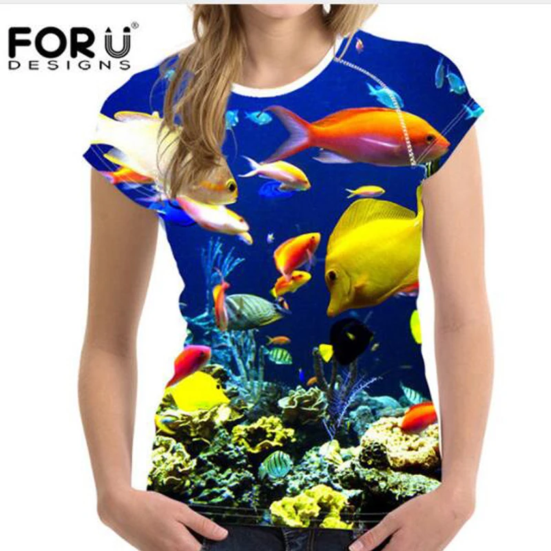 FORUDESIGNS/брендовая футболка с дельфинами Женская одежда Женские летние короткие