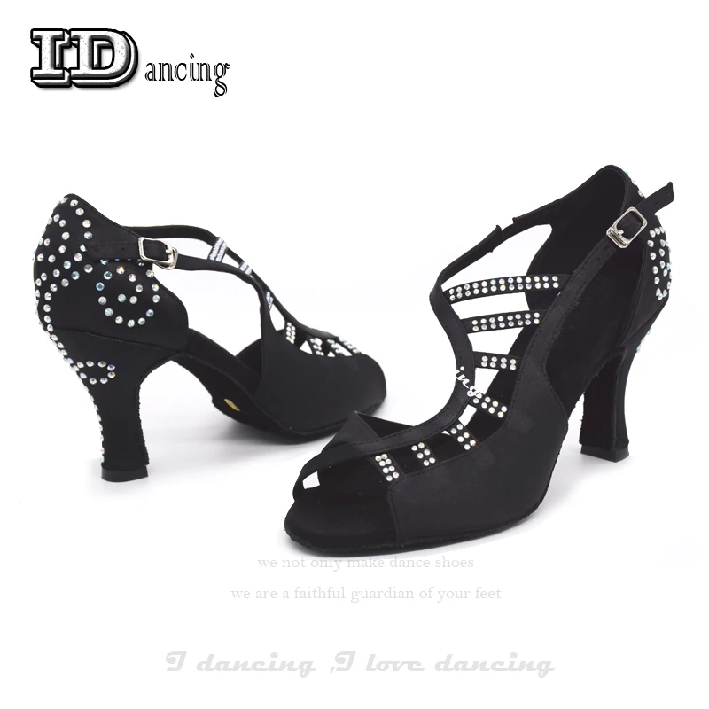 

Latin Dance Shoes Black Dance Shoes Ballroom Shoes Rose Heel Salsa Latin Shoes Latex Insole Middle Heel New Style Hot Sale