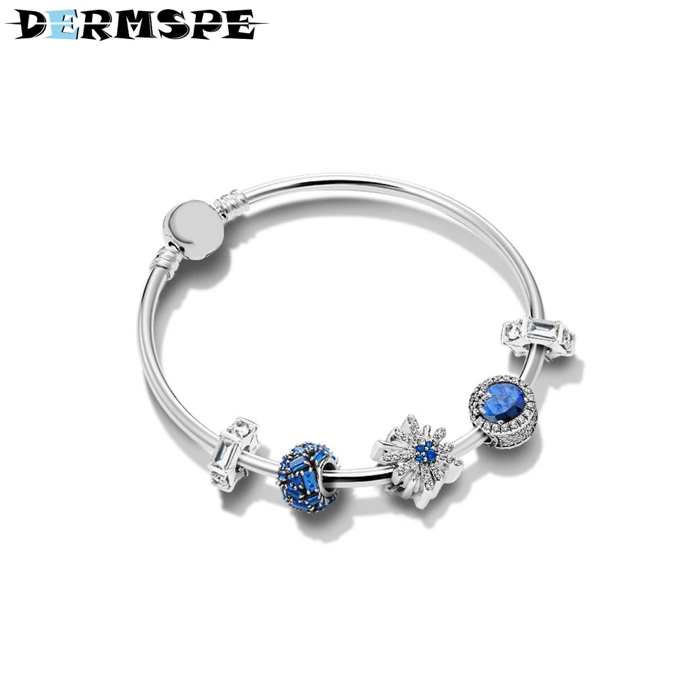 

DERMSPE 100% 925 sterling silver Dazzling Fireworks Set Fit DIY Bangle Original Bracelet Woman Fashion Jewelry Children's Gift