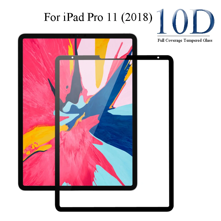Glass Protector For Ipad Pro 11, 10d Full Cover Black Glass Films For Ipad Pro 11 2018 Screen