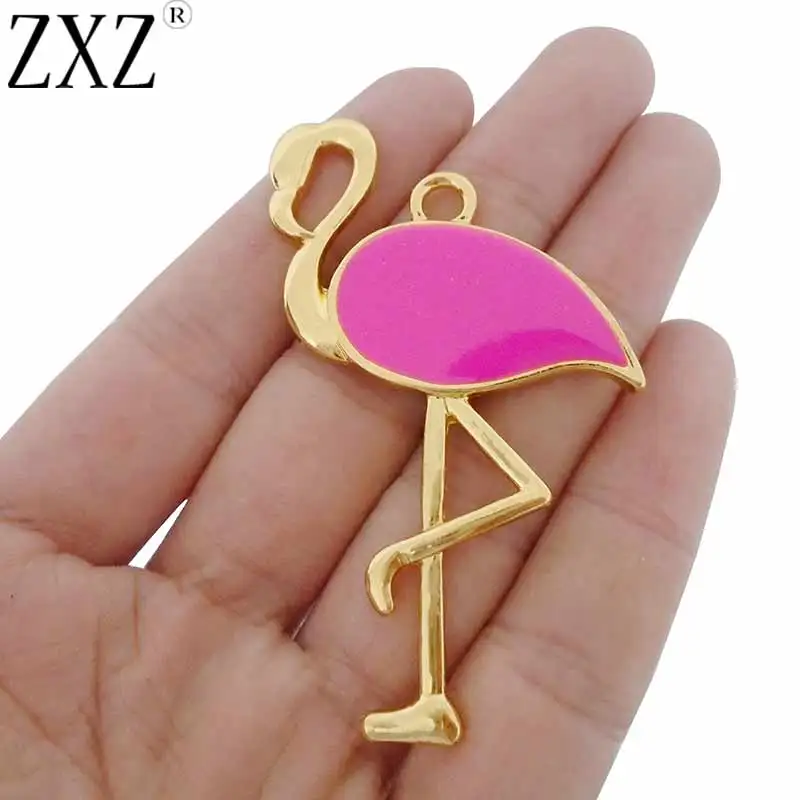 

ZXZ 2pcs Gold Tone Zamak Large Red-crowned Crane Bird Enamel Charms Pendants for Necklace Jewelry Making Findings 63x40mm