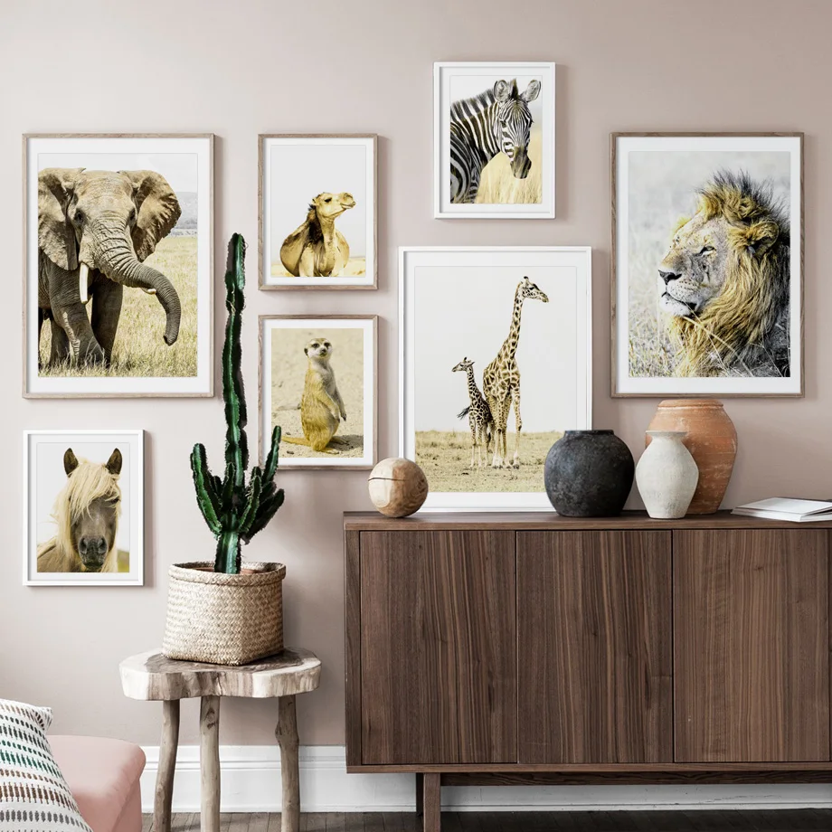 

Elephant Lion Giraffe Horse Zebra camel Wall Art Canvas Painting Nordic Posters And Prints Wall Pictures For Living Room Decor