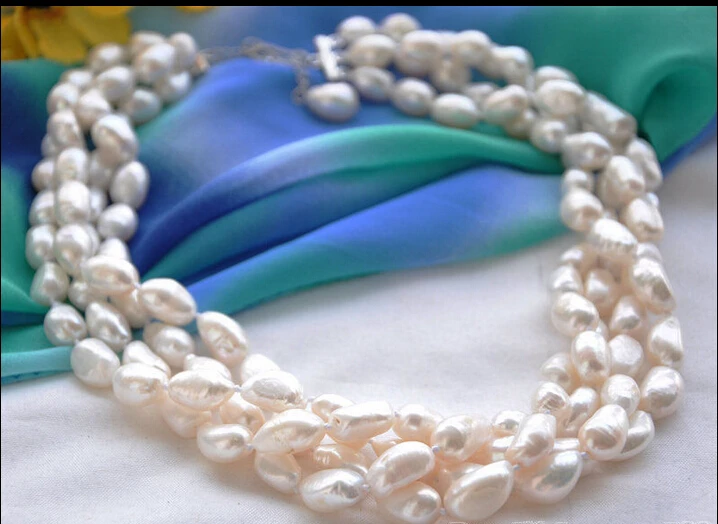 

Free shipping@@@@@ AZ5866 NICE 4row 18"~20" 13mm white baroque FRESHWATER CULTURED pearl necklace a