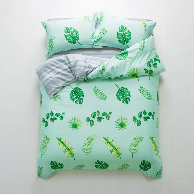 

TUTUBIRD-100% cotton bedspread bedlinen green palma tree leaf print bedding brife pastoral linens Queen twin size