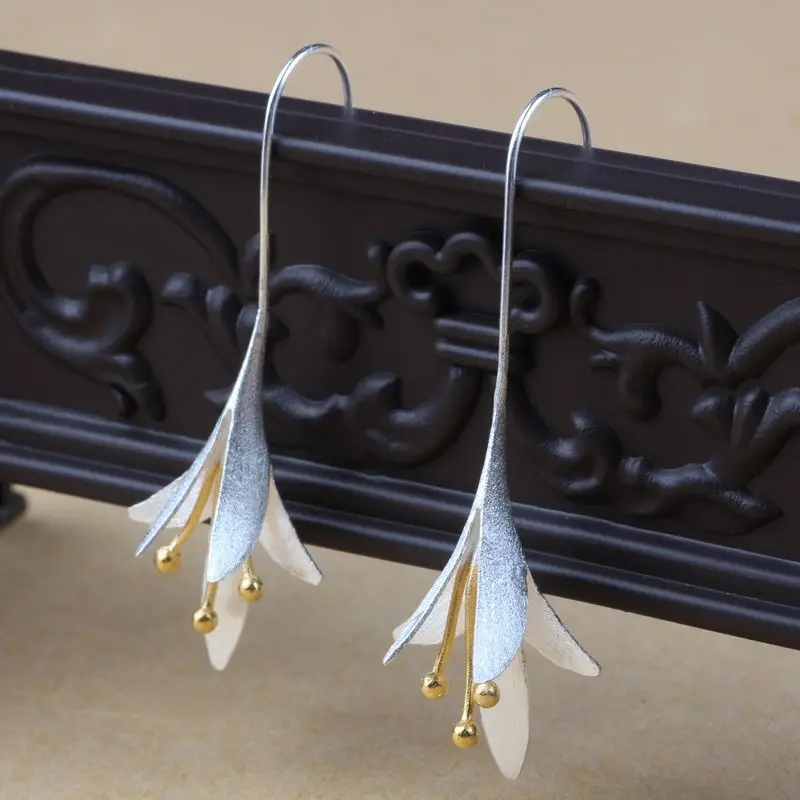 925 Silver Sterling Long Flower Drop Earrings Female High Quality 925 Silver Sterling Long Flower Drop Earrings Female High Quality Handmade Thailand Crafts Whole In From Jewelry