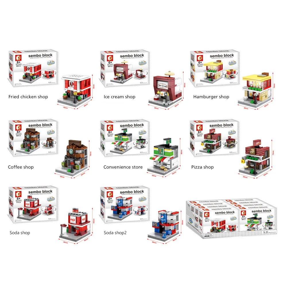 

4PCS/Set Mini Street View Building Blocks Ice Cream Shop Compatible With Legoe City ninjago Toys Coffee shop Convenience Store