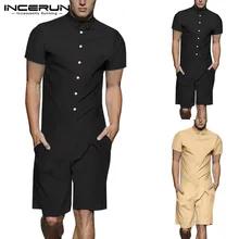 INCERUN Новая мужская однотонная Уличная Повседневная мужская рубашка с отворотом и коротким рукавом оснастка комбинезон уличный мужской Летний комбинезон