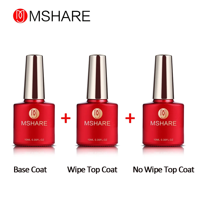

MSHARE 10ML 3pcs/Set Wipe / No Wipe Cleaning Top Coat and Base Coat UV Nail Gel Polish Long Lasting Health Varnish Manicure