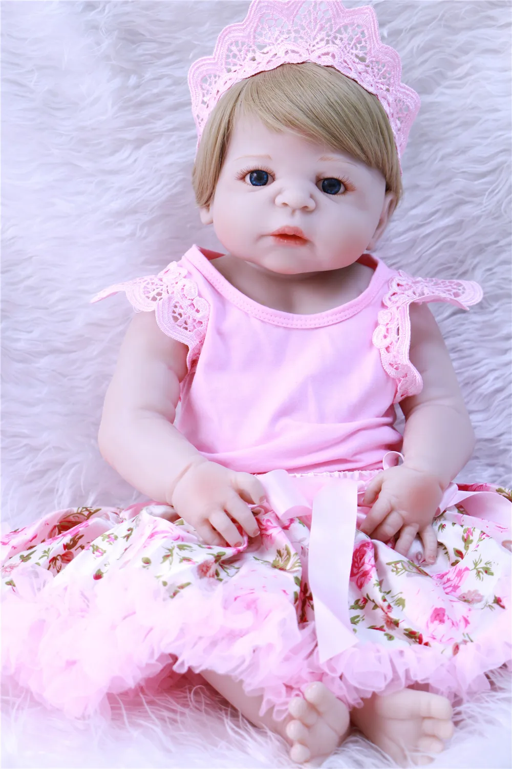 

NPK blue eyes Silicone Reborn Baby Dolls 22 Inch Baby Alive Reborn Babies model DIY Gift Doll smooth hair For Girls Barbie doll
