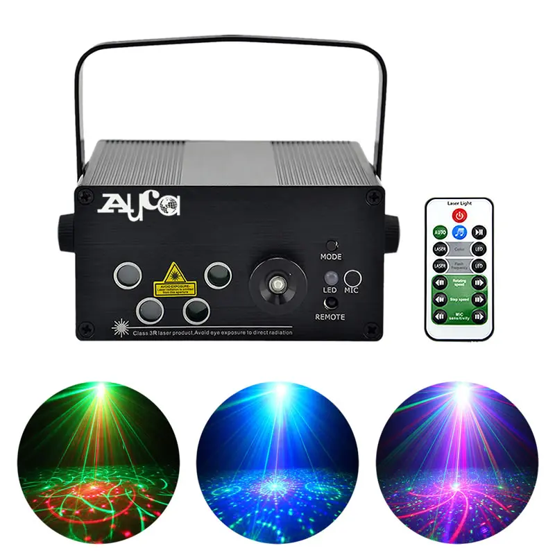 

AUCD Mini Remote 4 Lens * 20 Patterns RGRB Laser & BLUE LED Adjust Speed Stage Lighting DJ Club Home Party Show Lights L80RGRB