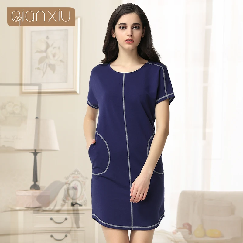 2016 New Time limited Pockets Gecelik Qianxiu Cotton Nightgown For