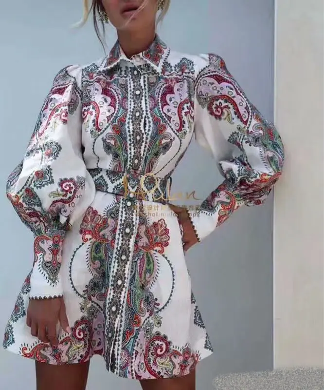 

2019 New Print Cotton Lantern Sleeve Fashion Dresses For Women Freeshipping