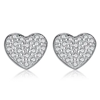 

Wholesale Jewelry Earring Heart Paved Zircon Earrings Stud Sterling Silver Women Gift Free Jewelry Box