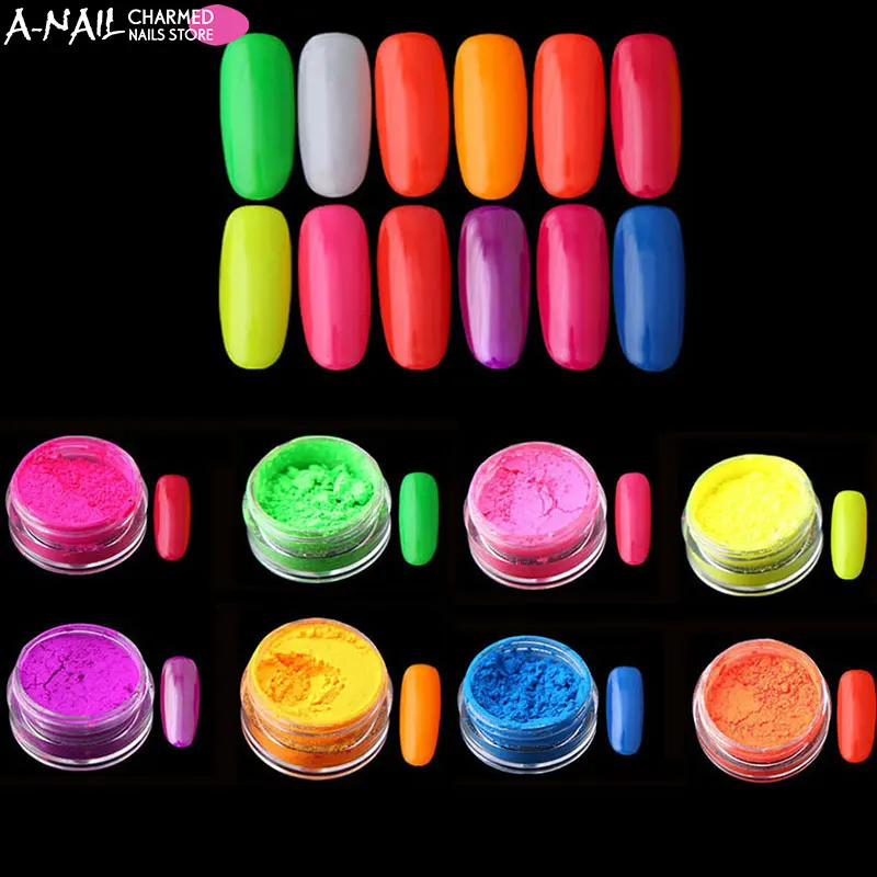 A Nail 8Jar/набор неоновый пигмент пудра для ногтей Омбре лак градиентный блеск