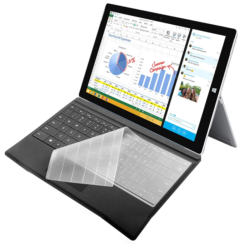 XSKN for Microsoft Surface 3 & Surface Pro 3 Type Cover Ultra Thin Soft TPU Waterproof Transparent Keyboard Protector Skin