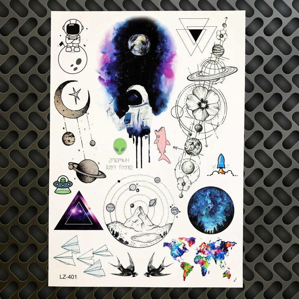 Космический человек, водостойкая татуировка, наклейка для женщин, тело, ноги, искусство, тату для рук, рукав, астронавт, Мужская Временная Вселенная, тату, космическое пространство - Цвет: GLZ401