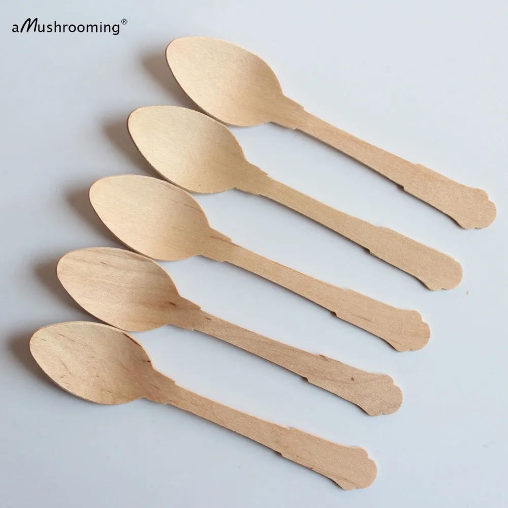 500 Custom Mini Spoons Disposable Wooden Classic Spoons Scoop 12CM