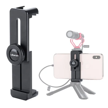 

ULANZI ST-02L Aluminum Phone Tripod Holder Adapter with Microphone Cold Shoe Mount for iPhone X XS MAX Android Mobile Vlog Setup