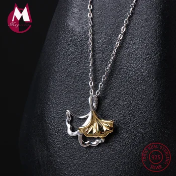

925 Sterling Silver Necklaces Pendant For Women Hollow Silver/Gold Color Ginkgo Leaf Pendant Simplel Plant Fine Jewelry YN33