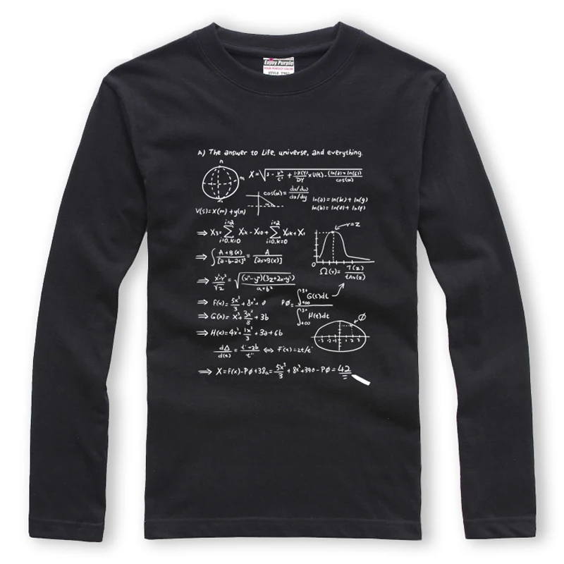 2017 Подарки на Новый год футболка с длинным рукавом Для мужчин принт Автостопом по Галактике О-образным вырезом хлопок 220gms S- XXL Черный