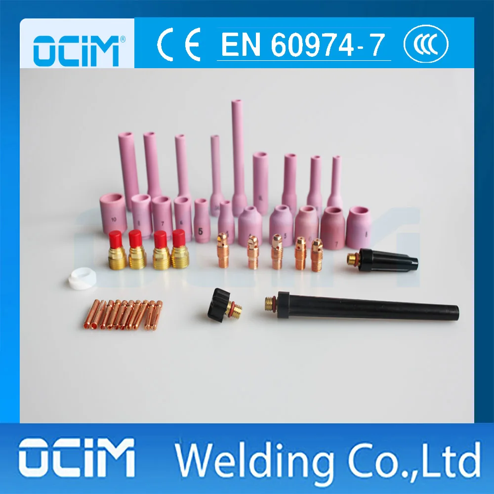 

43pcs Tig Torch Consumables Kit Long Alumina Nozzle Back Cap Collet Body Fit TIG Welding Torch SR WP9 20 25