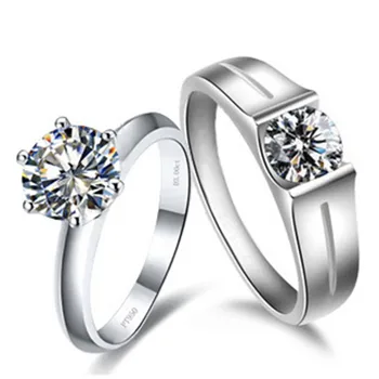 

Star Shine 1CT Brief Solid AU585 White Gold Quality Dependable Synthetic Carbon Pair Ring Wedding Couple Jewelry