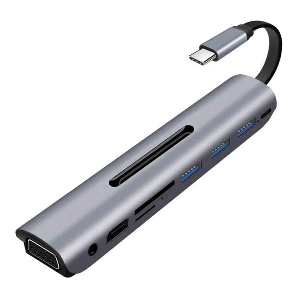 

9 in 1 USB C Type C Hub to 3 USB 3.0 VGA HDMI 4K 3.5mm Audio DF TF Card Reader Hub with Type C PD Charging Adapter for Macbook