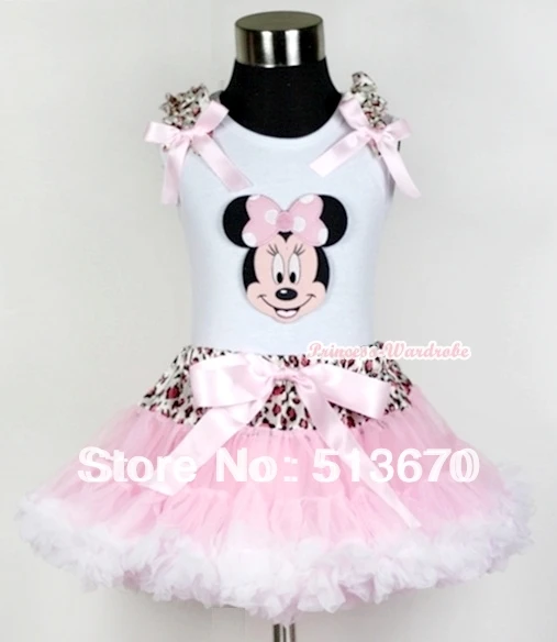 

White Tank Top Light Pink Minnie Pink Leopard Ruffles Light Pink Bow Leopard Waist Light Pink White Pettiskirt MAMG438