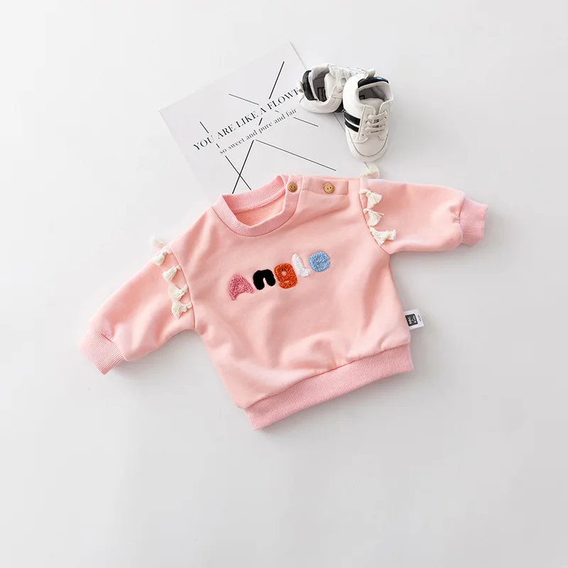 

Autumn Newborn baby sweatshirt solid pink color letter angle cute long sleeve baby girls tops toddler baby girls clothing