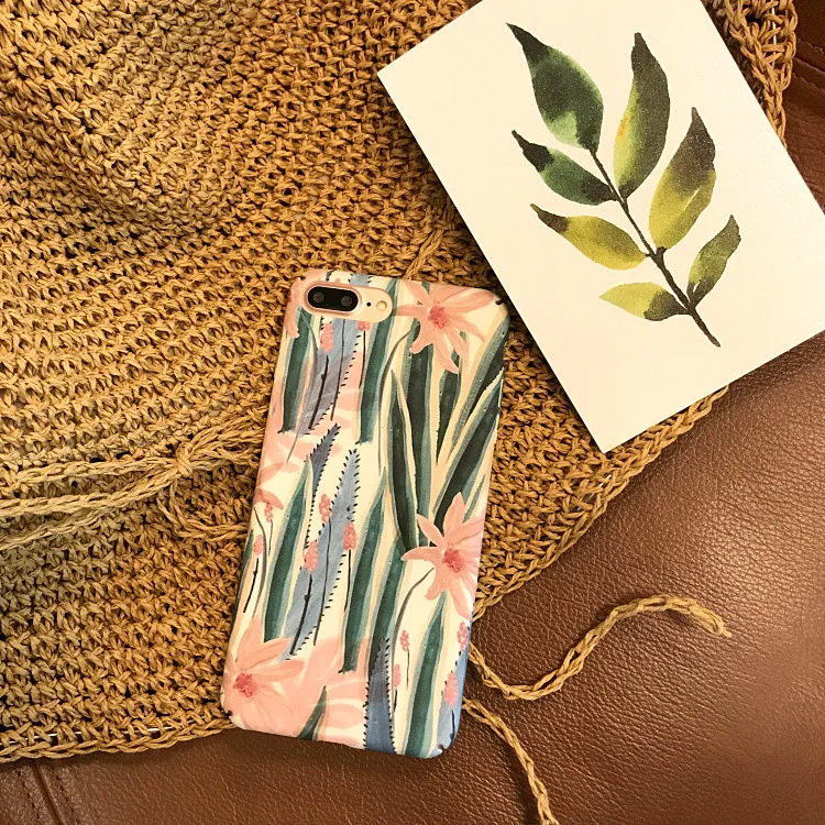 

luxury original cover for iphone 7 case fit apple x xs cover leaves of green plants 360 protect frosted touch anti-skid hard PC