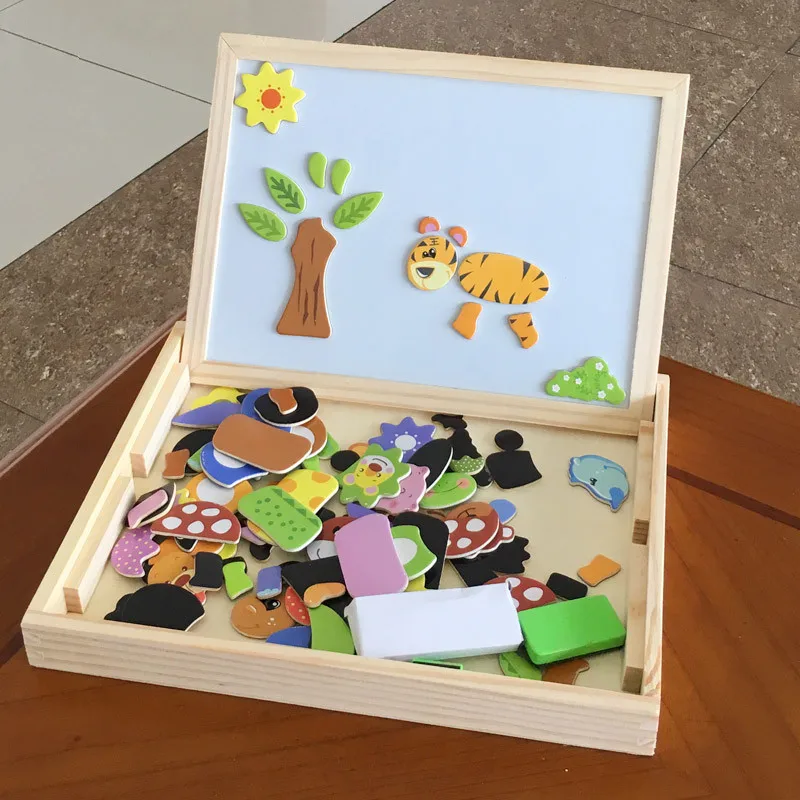 Baby Toys Multipurpose Study Box Animal Magnetic Puzzles Wooden Toys Learning Montessori Educational Drawing Board Child