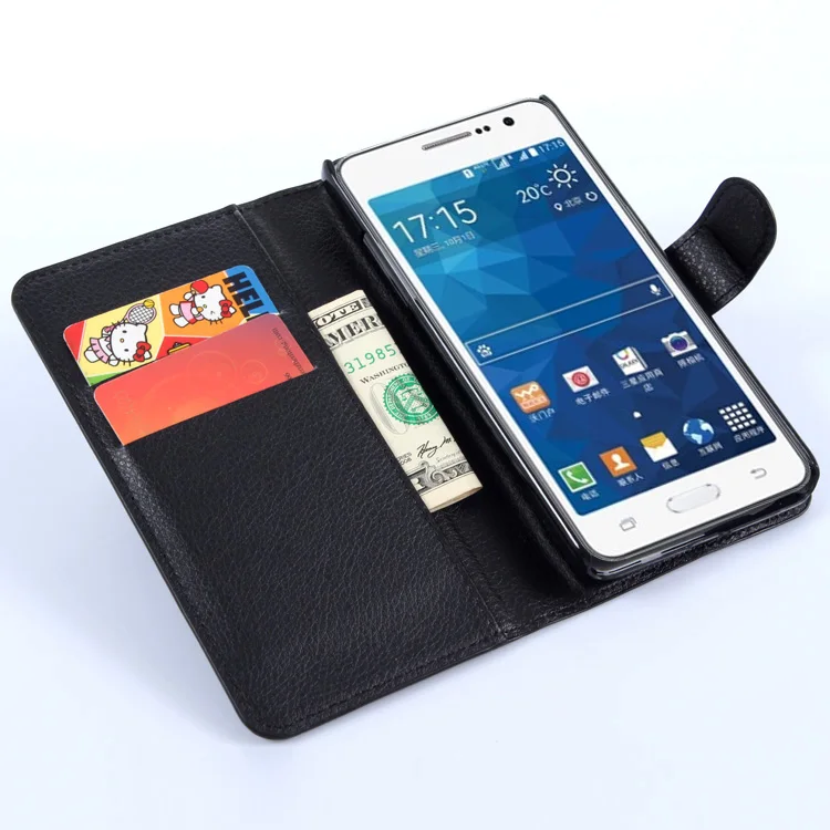 

for Samsung GALAXY Grand Prime SM-G530 Flip Leather Case Wallet Card Stent Cases Lichee Pattern Cover black Case 530 SM G530
