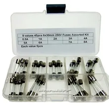 9 значений 45 шт 6x30 мм 250 V предохранители Ассорти Комплект 0.5A 1A 2A 3A 4A 5A 6A 7A 8A DF017