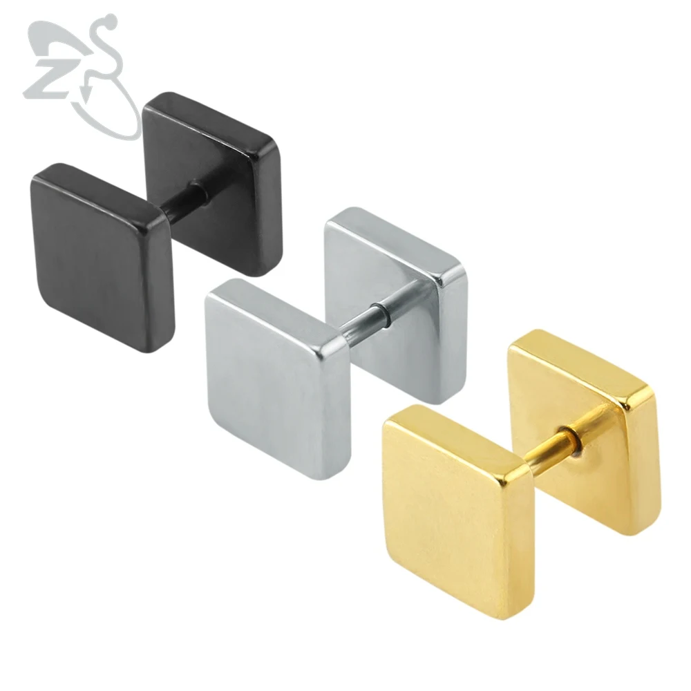 Черные quare серьги для мужчин золотые серьги-гвоздики хип-хоп маленькие серьги-гвоздики острие из нержавеющей стали ювелирные изделия Поддельные уха Тоннели