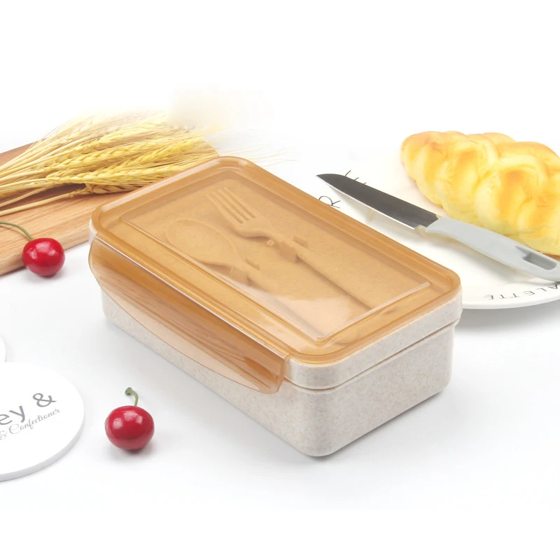 Натуральные экологически чистые волокна рисовой шелухи Ланч-бокс с вилка, нож, ложка для микроволновой печи Bento герметичный контейнер для еды Bento box