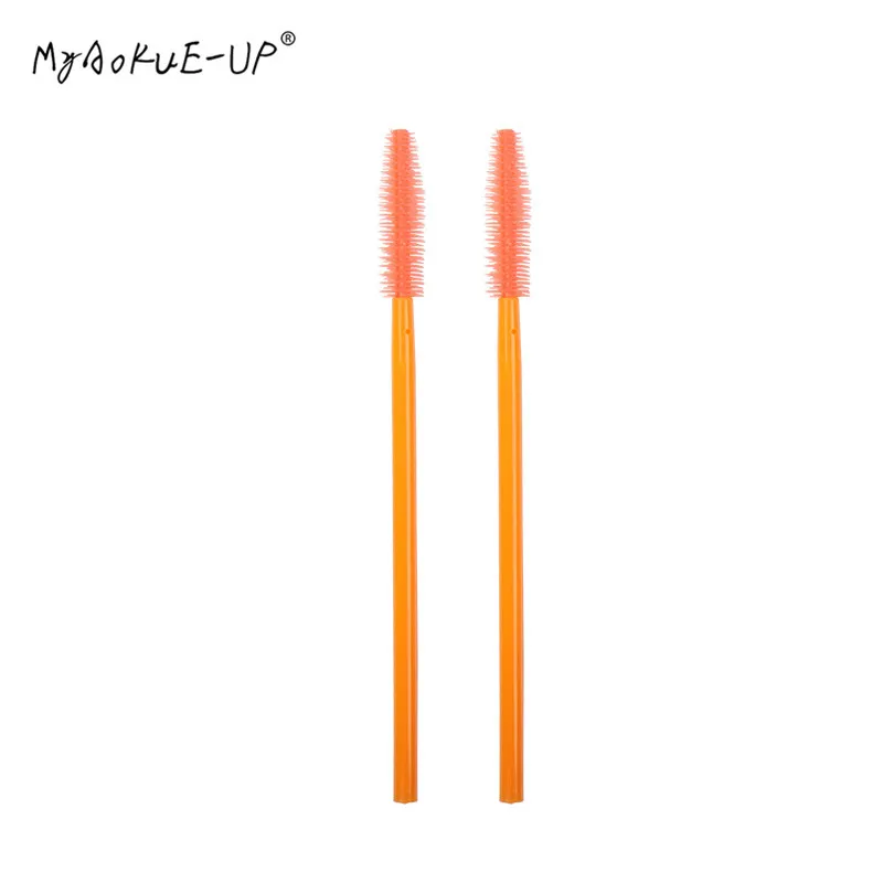 50pcs One-off Silicone Mascara Wands Applicator Disposable Eyelash Brushes Towel Shape Makeup Brush For Eyelash Extension - Handle Color: Full orange