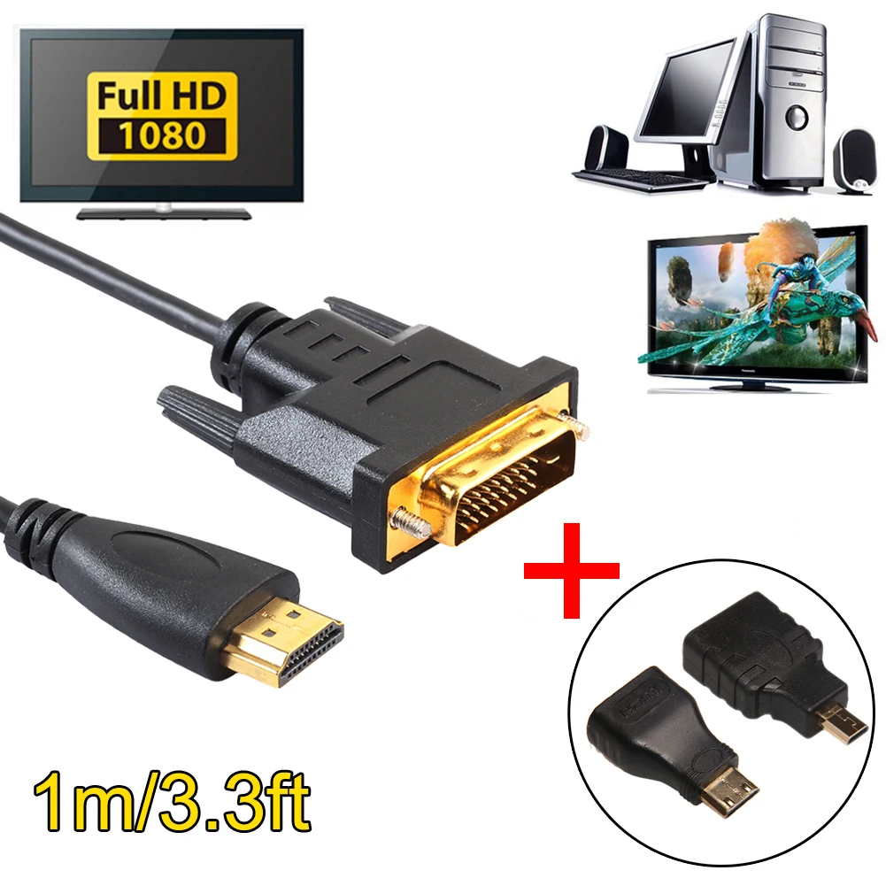 1 м/1,8 м/3 м/5 м HDMI к DVI m/m Мужской монитор для мужчин кабель дисплея с микро HDMI мини-конвертер HDMI