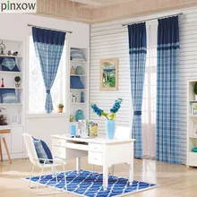 

Luxury Chenille Curtains for Living Room Thick Plaid Drapes for Bedroom Dinning Room Window Scotland Blue Soft Blind Custom New