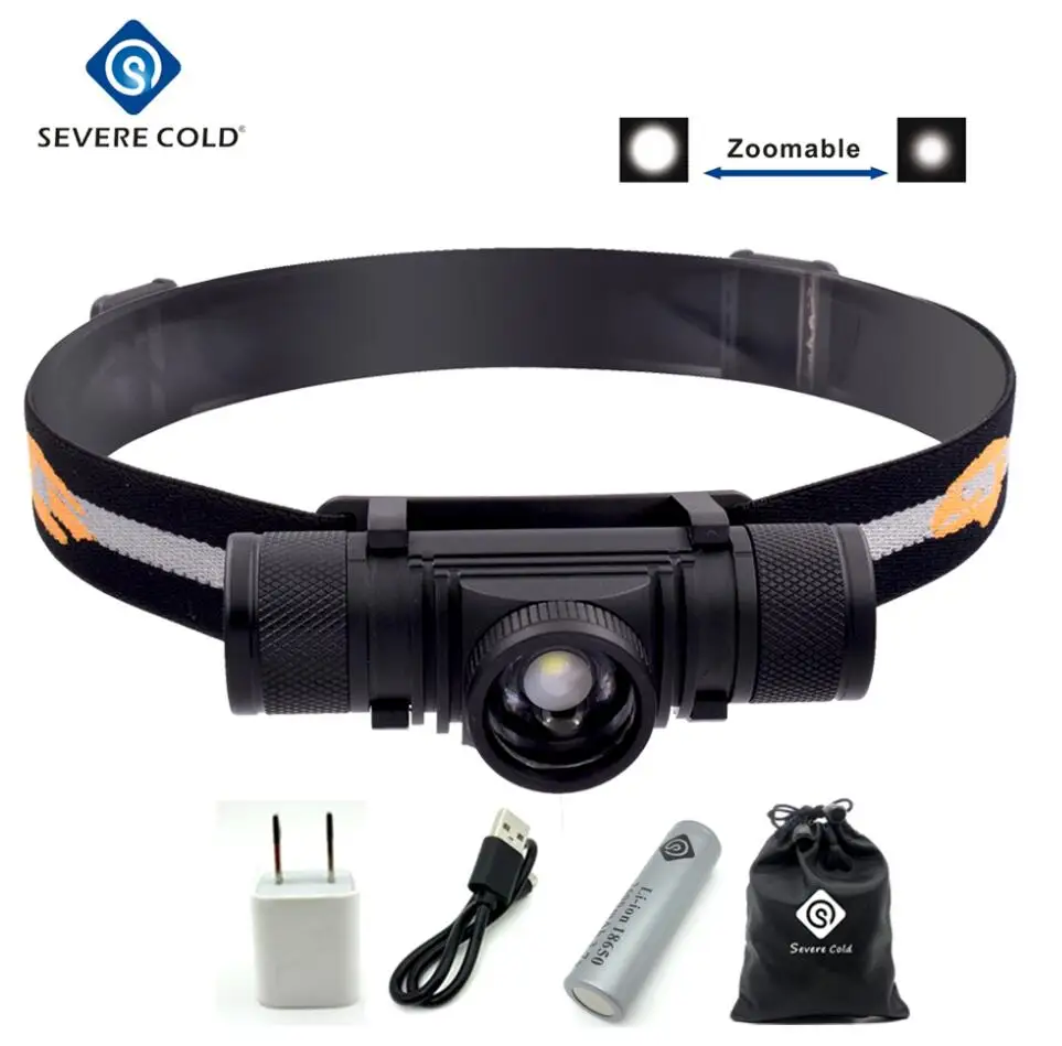 Фонарь налобный светодиодный с аккумулятором 18650 и USB зарядкой|waterproof headlight|head