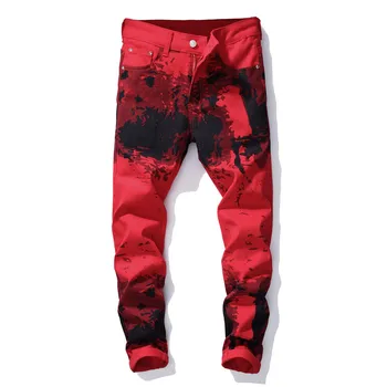 

Mcikkny New Fashion Painted Jean Pants Slim Fit Stretch Printed Denim Trousers For Male Washed Size 29-38