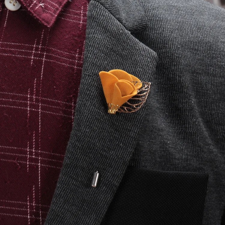 i Remiel Fabric Boutonniere Long Needle Brooch Scarf Tuxedo Handmade