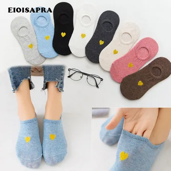 

[EIOISAPRA]Gold Embroidery Heart Cute Art Shallow Mouth Socks Women Sweet Lovely Female Elasticity Lady Socks Candy Color Sox