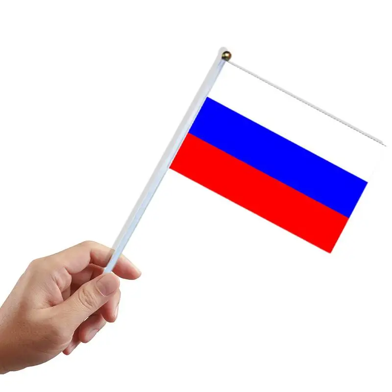 10 шт. в наборе №8 российский флаг развевающийся вручную 14*21 см маленький