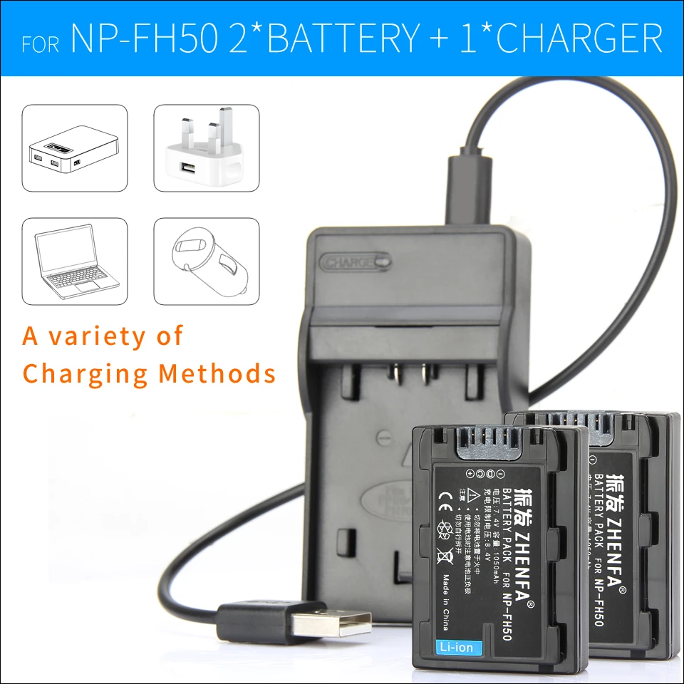 2PCS NP FH50 NP FH50 Camera Battery+Charger for SONY DSLR A230 A290