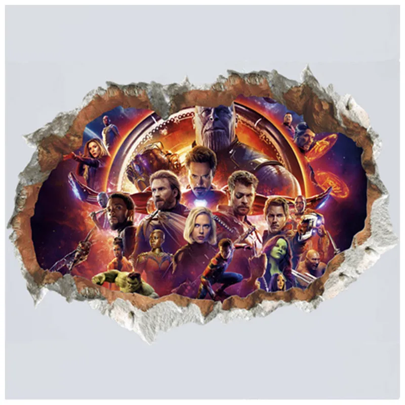

The Avengers movie figures broken wall decals super heroes anime 3d vinyl stickers kids room decoration marvel poster 70*50cm