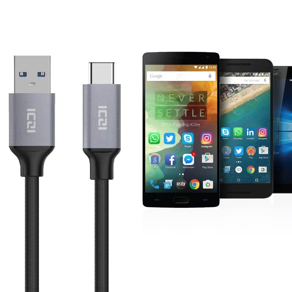 Iczi 2 قطع usb 3.0 إلى نوع c كابل المسؤول مزامنة سريعة نقل البيانات usb 3.1 كابل ل macbook chromebook بكسل نيكزس 6 وعاء هواوي